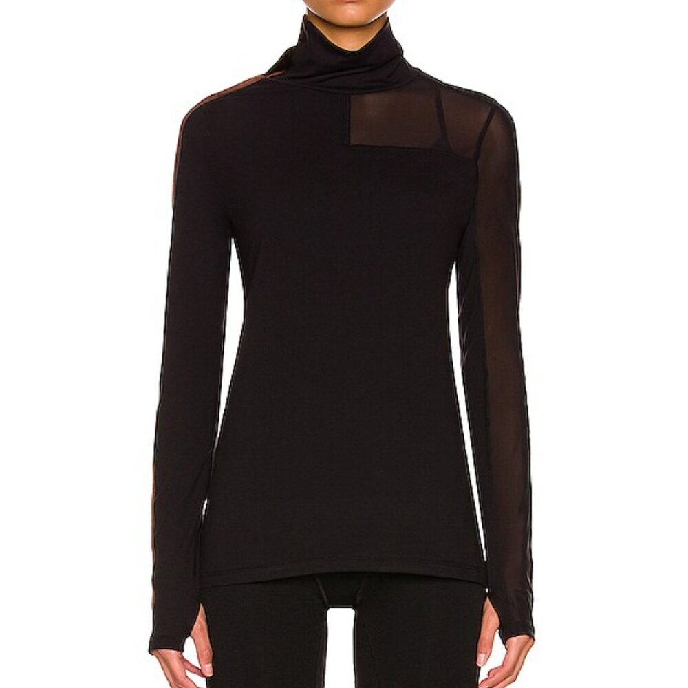 Womens Alala Black Mesh Velvet Accents Racer Turtleneck Pullover Top M